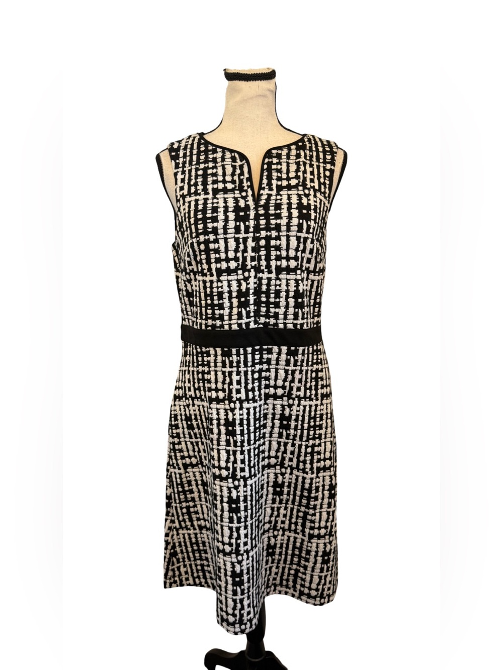 Ann Taylor Size 6 Black White Textured Print Sleeveless Dress Lined
